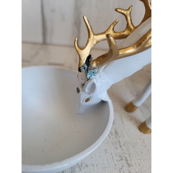 Metal bowl candy serving Xmas deer buck Xmas figure decor gold white unique - Picture 4 of 10
